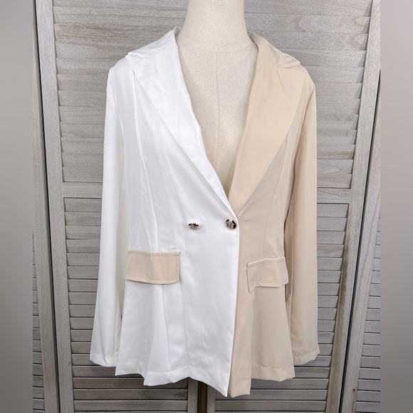 BLAZER SET Colorblock Tan & White-Large - Picture 2 of 5